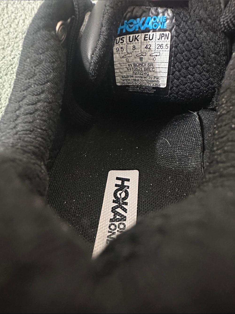 Hoka Bondi SR Slip Resistant Work Shoes Triple Black Leather Womens 9.5 - Picture 7 of 7